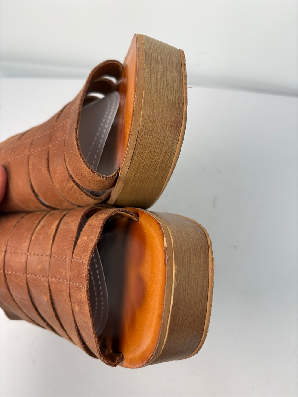 👟 Lucky Brand Tan soft leather Slide Mules with Block Heel - Picture 8 of 9